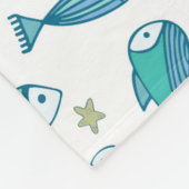 魚とヒトデの模様 フリースブランケット (角)