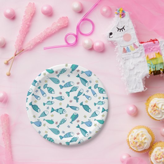 魚とヒトデの模様 ペーパープレート (パーティー)