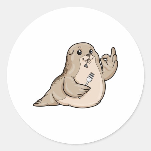 魚とフォークでシール ラウンドシール (正面)