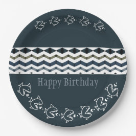 魚とブルーの波のパターン誕生日 ペーパープレート