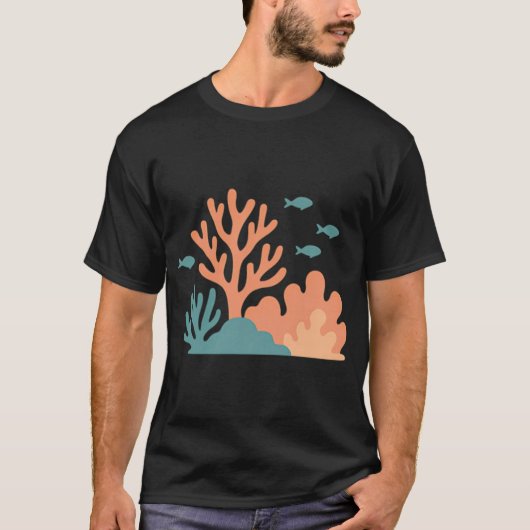 魚とミニマルサンゴ礁 Tシャツ (正面)