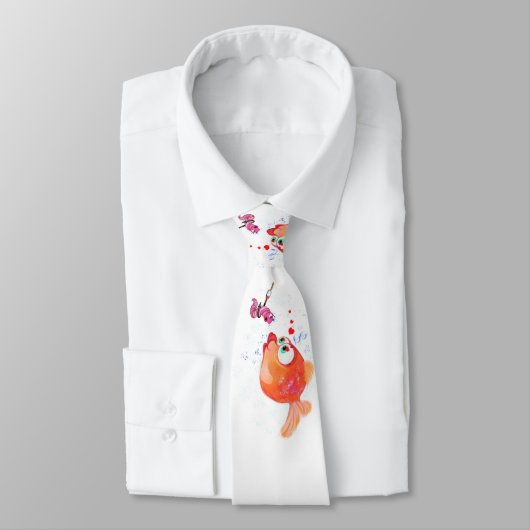 魚とワームのネックタイおもしろい-カスタム文字 ネクタイ (タイ)