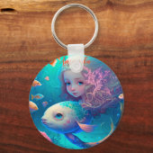 魚と一緒に泳ぐ人魚 キーホルダー (正面)