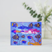 魚と一緒に泳ぐ猫 ポストカード (スタンド正面)
