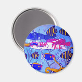 魚と一緒に泳ぐ猫 マグネット (正面/裏面)