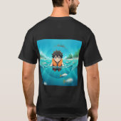 魚と一緒に海で泳ぐアニメの少年 – かわいいA Tシャツ (裏面)