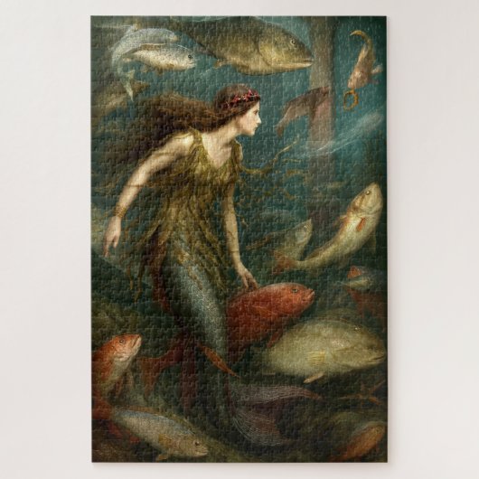 魚と一緒に海の中にいる人魚 ジグソーパズル (縦)