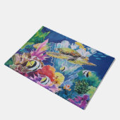 魚と一緒に見るグリーンウミガメ海リーフシーン ドアマット (アングル)