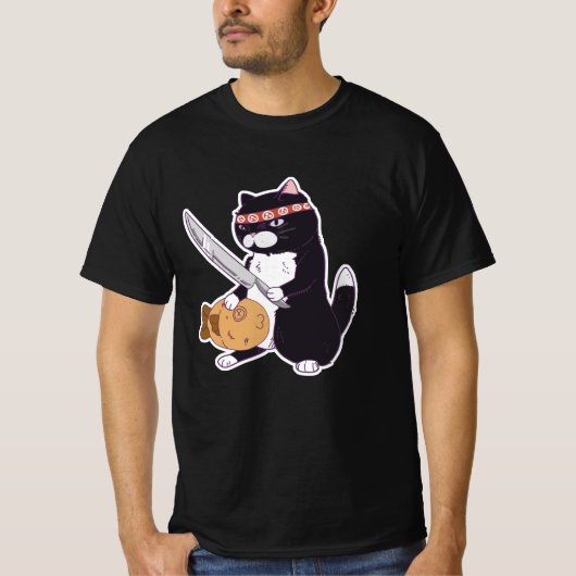 魚と一緒に食べたい焼きサムライ猫すし猫 Tシャツ (正面)