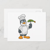 魚と料理用エプロンを着たコックとしてのペンギン ポストカード (正面/裏面)