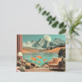 魚と月光の風景のあるシュールなインテリア ポストカード (スタンド正面)