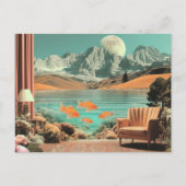 魚と月光の風景のあるシュールなインテリア ポストカード (正面)