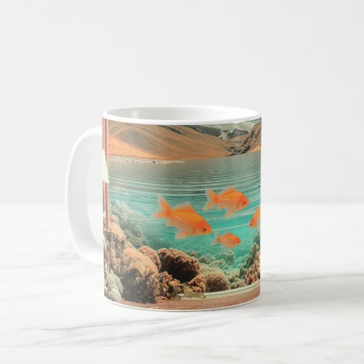 魚と月明かりの風景が織りなすシュールな室内 コーヒーマグカップ (正面左)