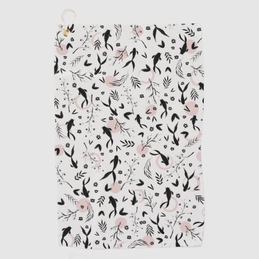 魚と枝日本の絵画の ゴルフタオル (正面)