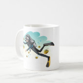 魚と水中スキューバダイバー コーヒーマグカップ (正面左)