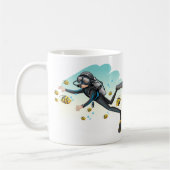 魚と水中スキューバダイバー コーヒーマグカップ (左)