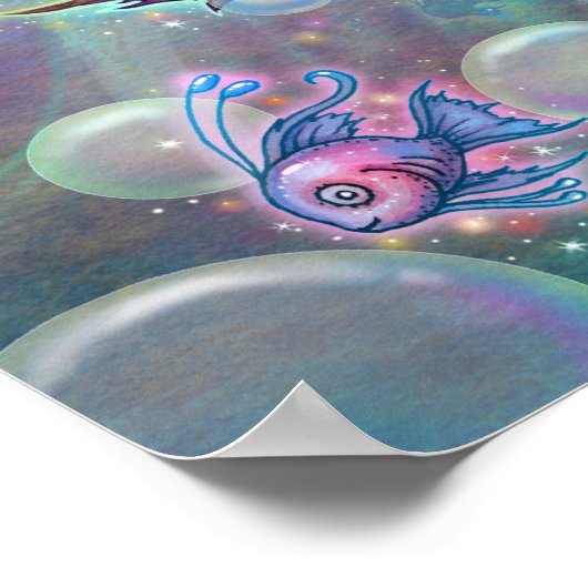 魚と泡の小さなピンクの人魚ファンタジー ポスター (角)