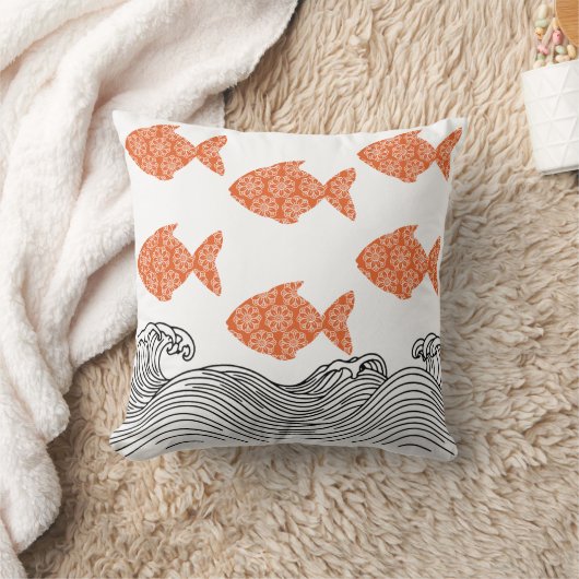 魚と波 クッション (ブランケット)