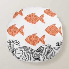 魚と波 ラウンドクッション