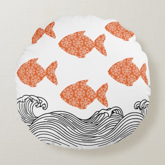 魚と波 ラウンドクッション (正面)