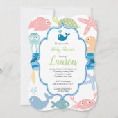 魚と海の生き物の赤ちゃんシャワーの招待。 招待状 (正面)