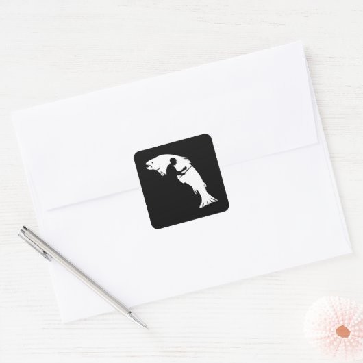 魚と漁師の魚釣りギフト男性へ スクエアシール (封筒)