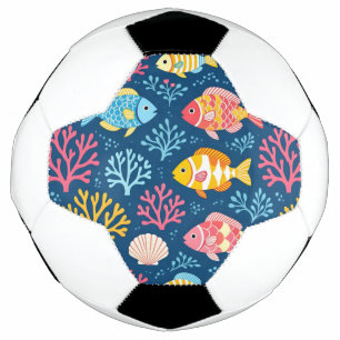魚と珊瑚のネイビーブルー サッカーボール