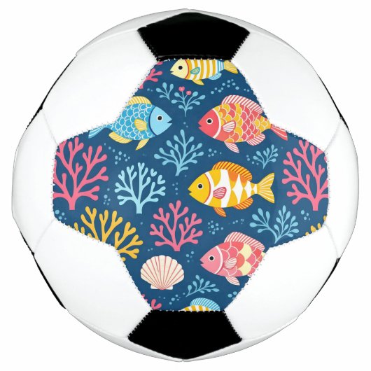 魚と珊瑚のネイビーブルー サッカーボール (正面)