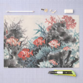 魚と珊瑚の水墨画 薄葉紙 (クラフト)