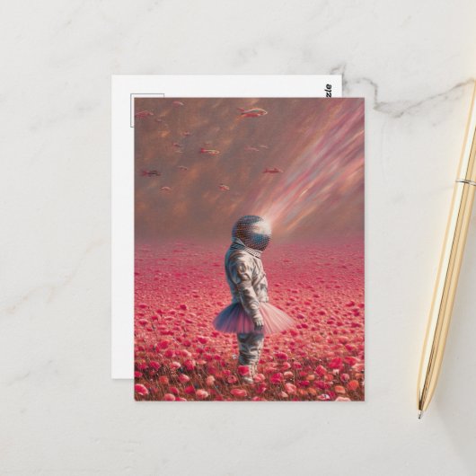 魚と花の探検家飛んでいる ポストカード (正面/裏面インサイチュ)