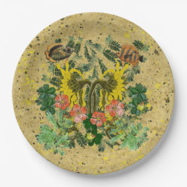 魚と花模様 ペーパープレート