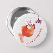 魚と虫おもしろい愛ロマンチックな漫画ボタン 缶バッジ (正面&裏面)