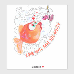 魚と虫のおもしろい恋ロマンチックな漫画スケッチ シール