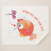 魚と虫の愛おもしろいシェルパ毛布の漫画 シェルパブランケット (正面(横))