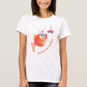 魚と虫のTシャツのおもしろい愛が救世界に届く Tシャツ