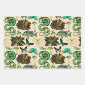 魚と蝶の緑ヘビ ラッピングペーパーシート (正面)