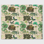 魚と蝶の緑ヘビ ラッピングペーパー (フラット)
