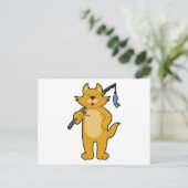 魚と釣り竿を持った猫 ポストカード (スタンド正面)