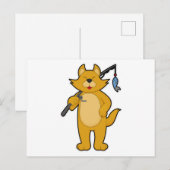 魚と釣り竿を持った猫 ポストカード (正面/裏面)