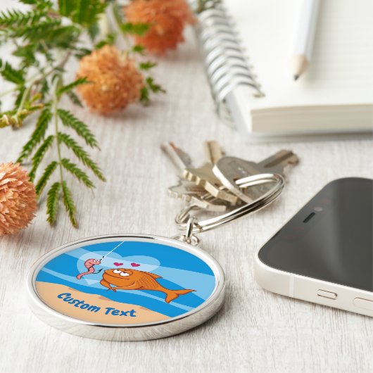 魚と餌の愛のプレミアムラウンドキーチェーン キーホルダー (側面)