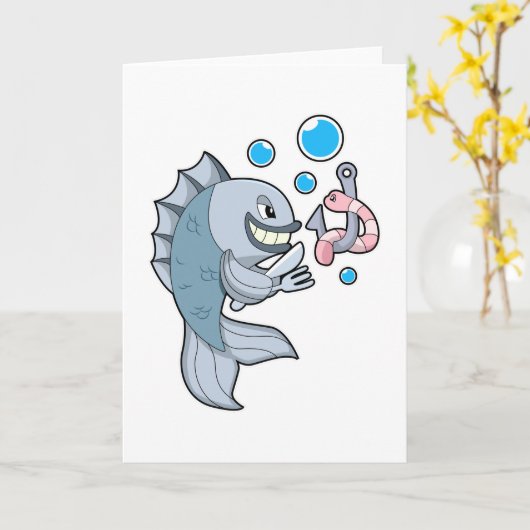 魚と魚の針とワーム カード (黄色い花)