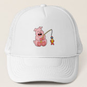 魚と魚釣りする豚 キャップ (正面)
