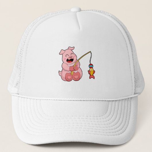 魚と魚釣りする豚 キャップ (正面)