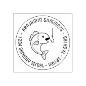 魚と魚釣りフックの丸い住所 ラバースタンプ (インプリント)