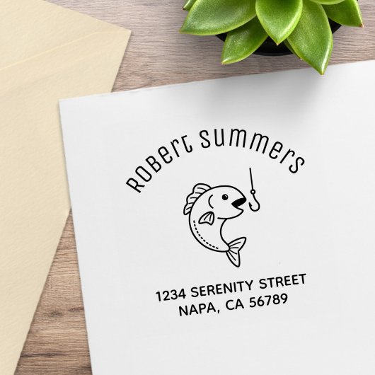 魚と魚釣りフックアーチアドレス ラバースタンプ