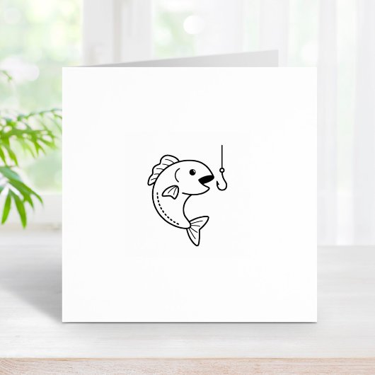 魚と魚釣りフック1x1 ラバースタンプ