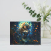 魚に囲まれた海の精 ファンタジー絵画 ポストカード (スタンド正面)