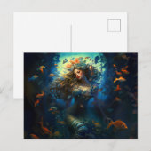 魚に囲まれた海の精 ファンタジー絵画 ポストカード (正面/裏面)