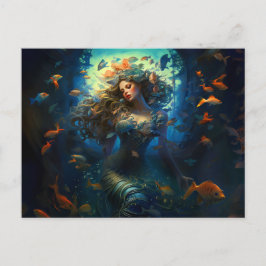 魚に囲まれた海の精 ファンタジー絵画 ポストカード