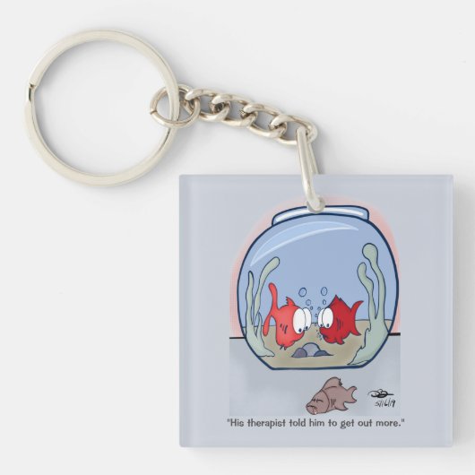 魚のおもしろいストーリーのキーチェーン キーホルダー (正面)
